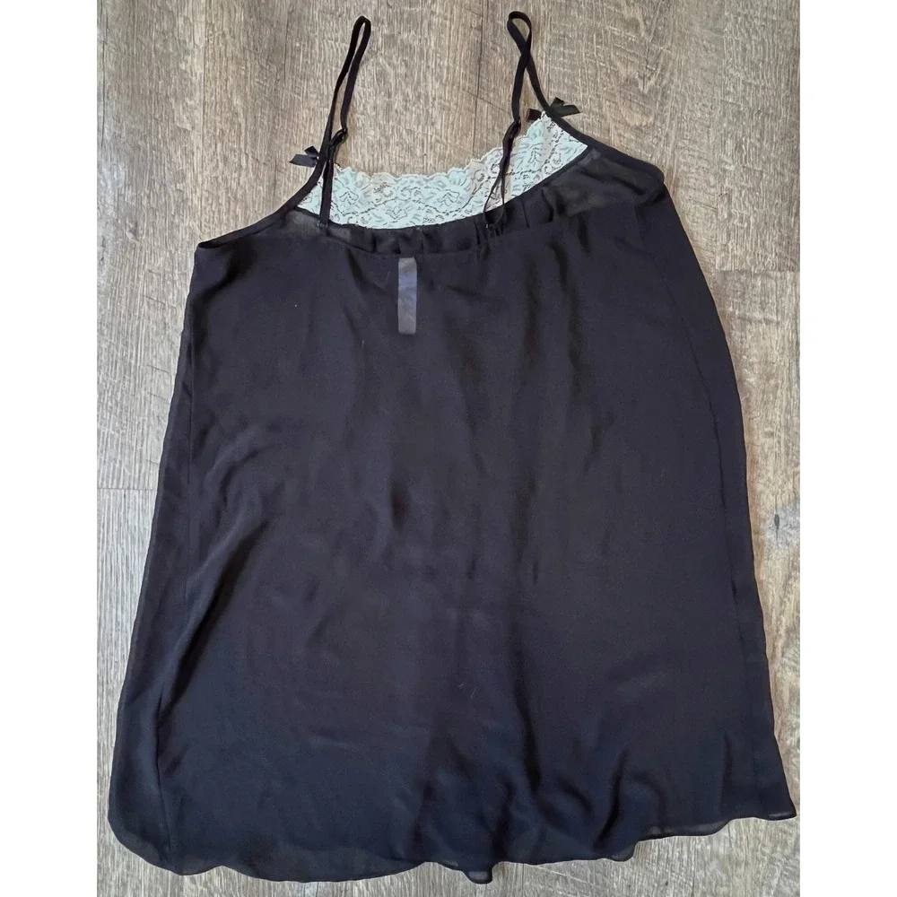 Gilligan & O'Malley black babydoll lingerie lace trim‎ bows size M sheer chiffon